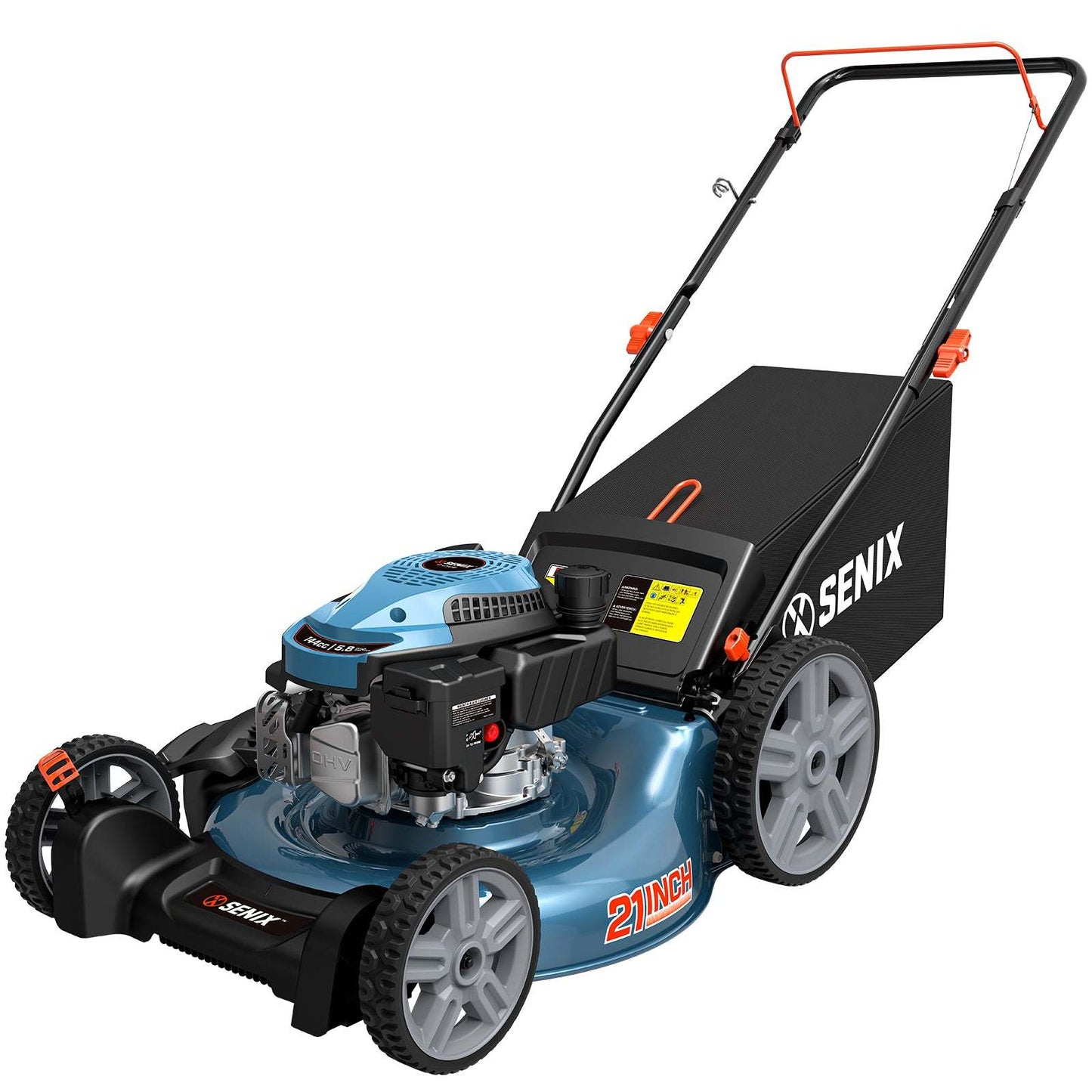 21'' 144 cc Gas-Powered 4-Stroke Engine Push Lawn Mower, 3-in-1 Design, Steel Deck, 6-Level 1.25''-3.75'' Cutting Height, with 1.7 Bushels Grass Bag LSPG-M14