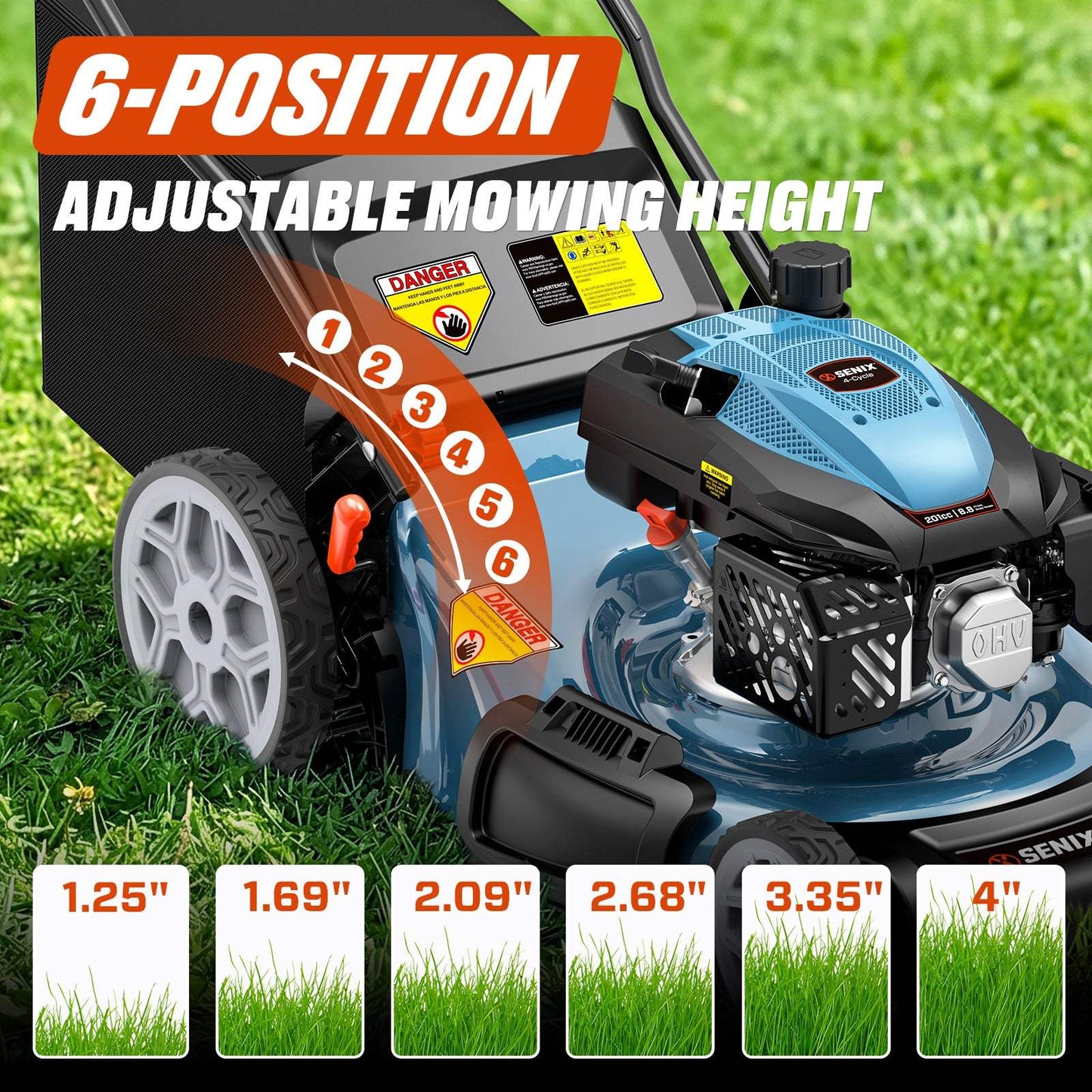 SENIX 201cc Gas Lawn Mower, 22" Single-Speed Self-Propelled Mower LSSG-H5