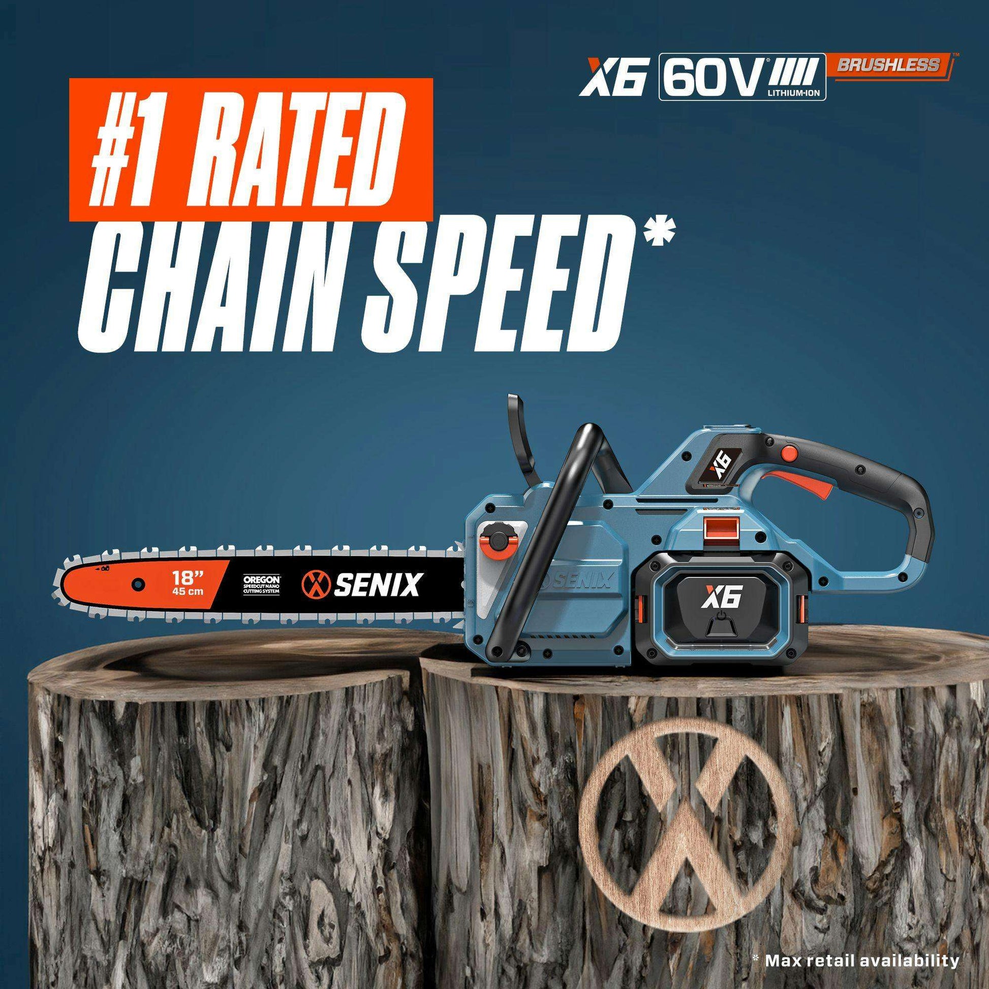 X6 60V Max 18" Cordless Chainsaw, Brushless (Battery & Charger Included | Chainsaws | SENIX Tools