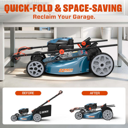 SENIX 22" Self-Propelled Gas Lawn Mower with 170cc OHV 4-Cycle Engine, 3-in-1 Walk-Behind Mower, 6-Position Height Adjustment