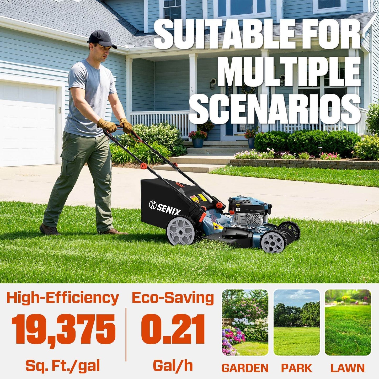 SENIX 22" Self-Propelled Gas Lawn Mower with 170cc OHV 4-Cycle Engine, 3-in-1 Walk-Behind Mower, 6-Position Height Adjustment