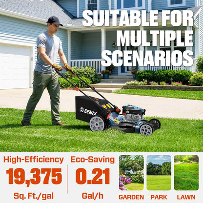 SENIX 22" Self-Propelled Gas Lawn Mower with 170cc OHV 4-Cycle Engine, 3-in-1 Walk-Behind Mower, 6-Position Height Adjustment