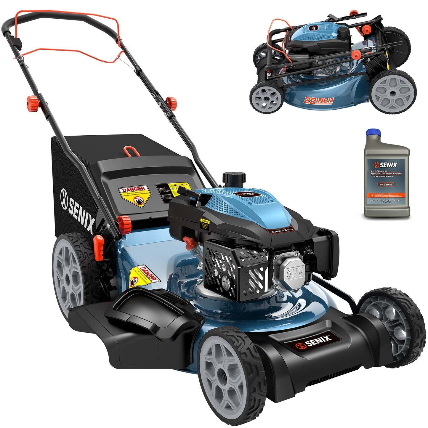 SENIX 201cc Gas Lawn Mower, 22" Single-Speed Self-Propelled Mower LSSG-H5