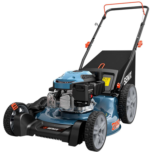 21'' 144 cc Gas-Powered 4-Stroke Engine Push Lawn Mower, 3-in-1 Design, Steel Deck, 6-Level 1.25''-3.75'' Cutting Height, with 1.7 Bushels Grass Bag LSPG-M14