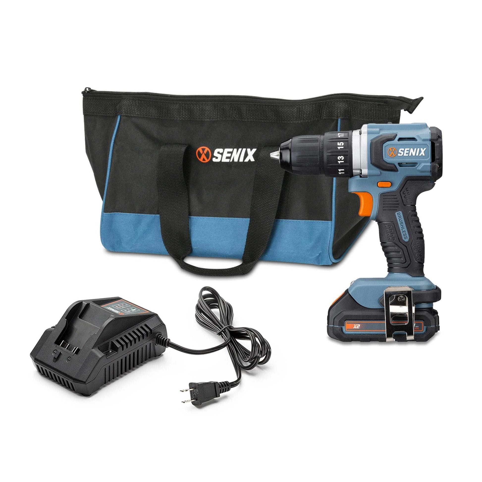 X2 20V Max* 1/2" Cordless Drill/Driver, Brushless (2.0 Ah Battery & Ch | Power Tools | SENIX Tools