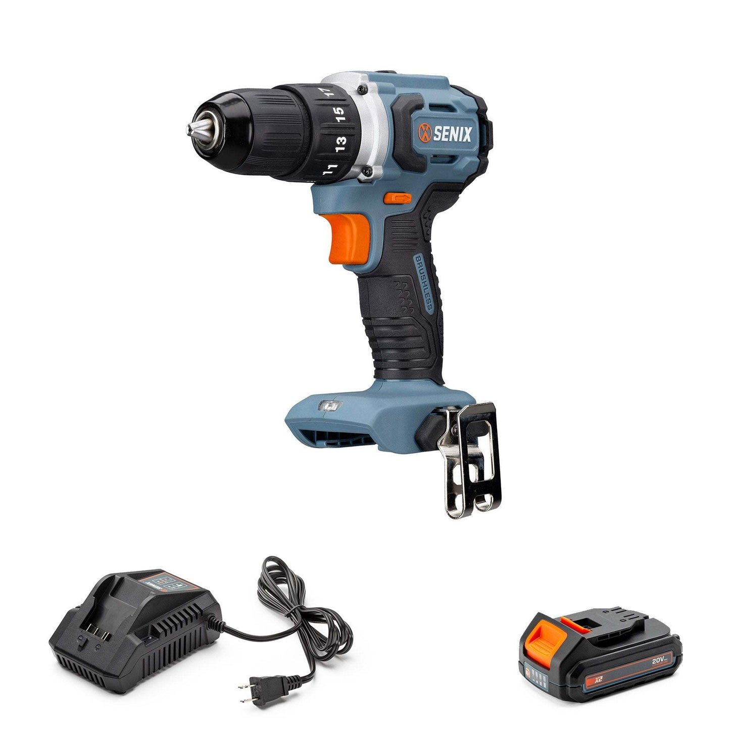 X2 20V Max* 1/2" Cordless Drill/Driver, Brushless (2.0 Ah Battery & Ch | Power Tools | SENIX Tools