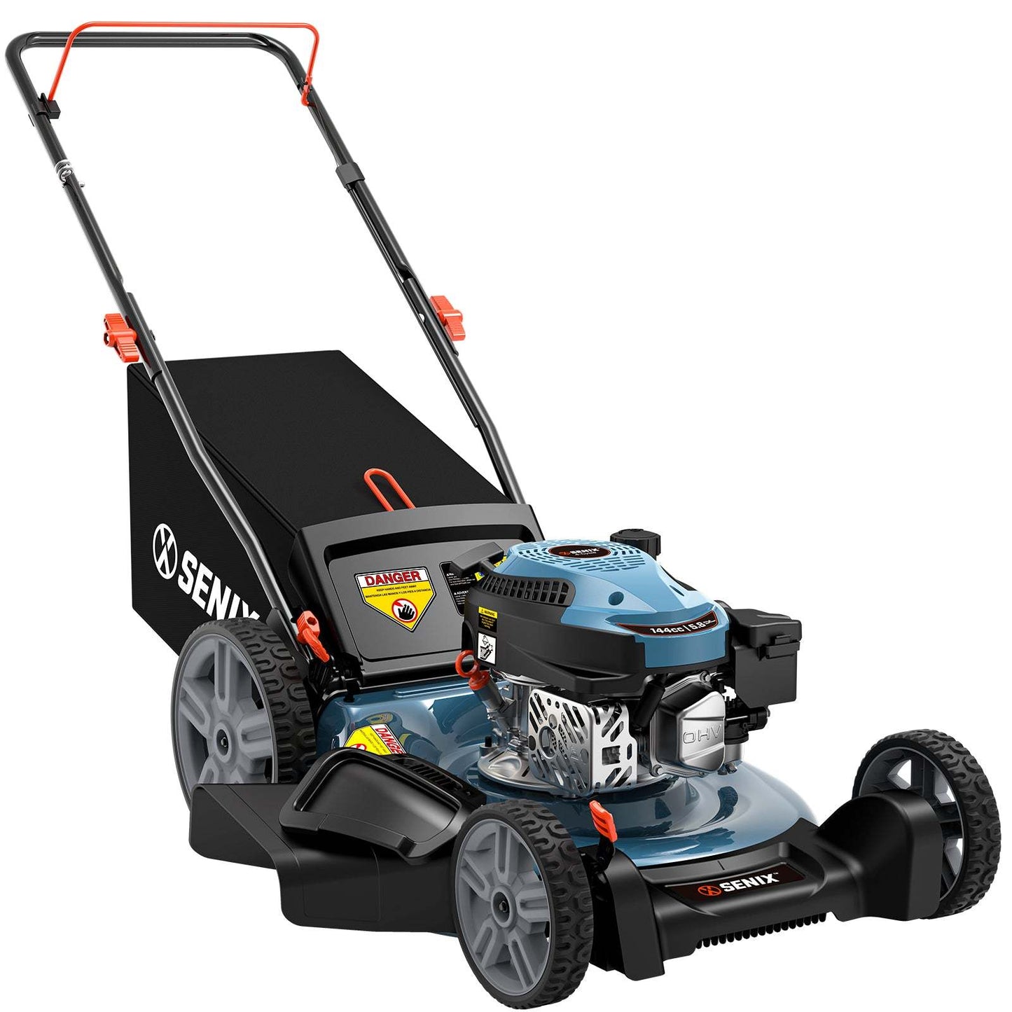 21'' 144 cc Gas-Powered 4-Stroke Engine Push Lawn Mower, 3-in-1 Design, Steel Deck, 6-Level 1.25''-3.75'' Cutting Height, with 1.7 Bushels Grass Bag LSPG-M14