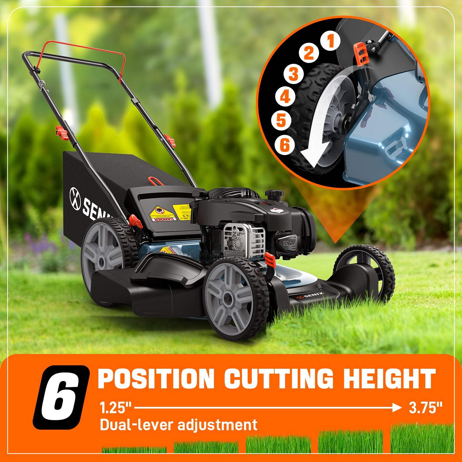 SENIX 21" 140cc Briggs & Stratton Engine Gas Push Lawn Mower | SENIX Tools