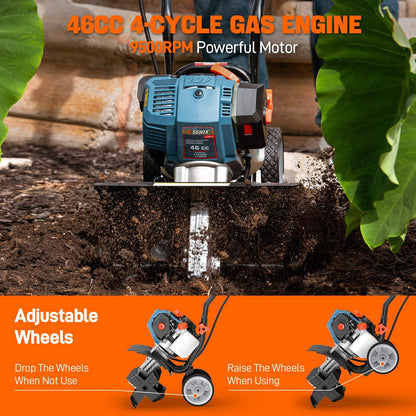 4QL® 46cc 4-Cycle Gas Tiller Cultivator | Cultivators | 4QL® 46 cc 4-Cycle Gas Powered Tiller Cultivator | SENIX Tools