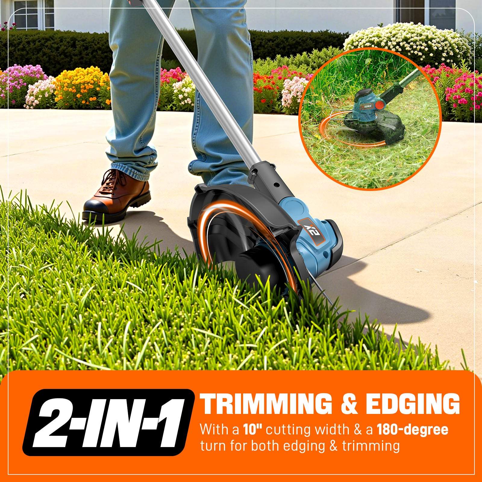 X2 20V Max* 10" Cordless String Trimmer (2.5 Ah Battery & Charger Incl | String Trimmers | SENIX Tools