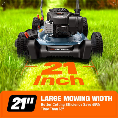 SENIX 21" 140cc 4-Cycle Briggs & Stratton Engine Gas Push Lawn Mower w | Lawn Mowers | SENIX Tools
