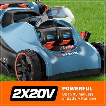 SENIX 2X2 40V Max* 15" Cordless Electric Push Lawn Mower 2-in-1 Baggin | Lawn Mowers | SENIX Tools