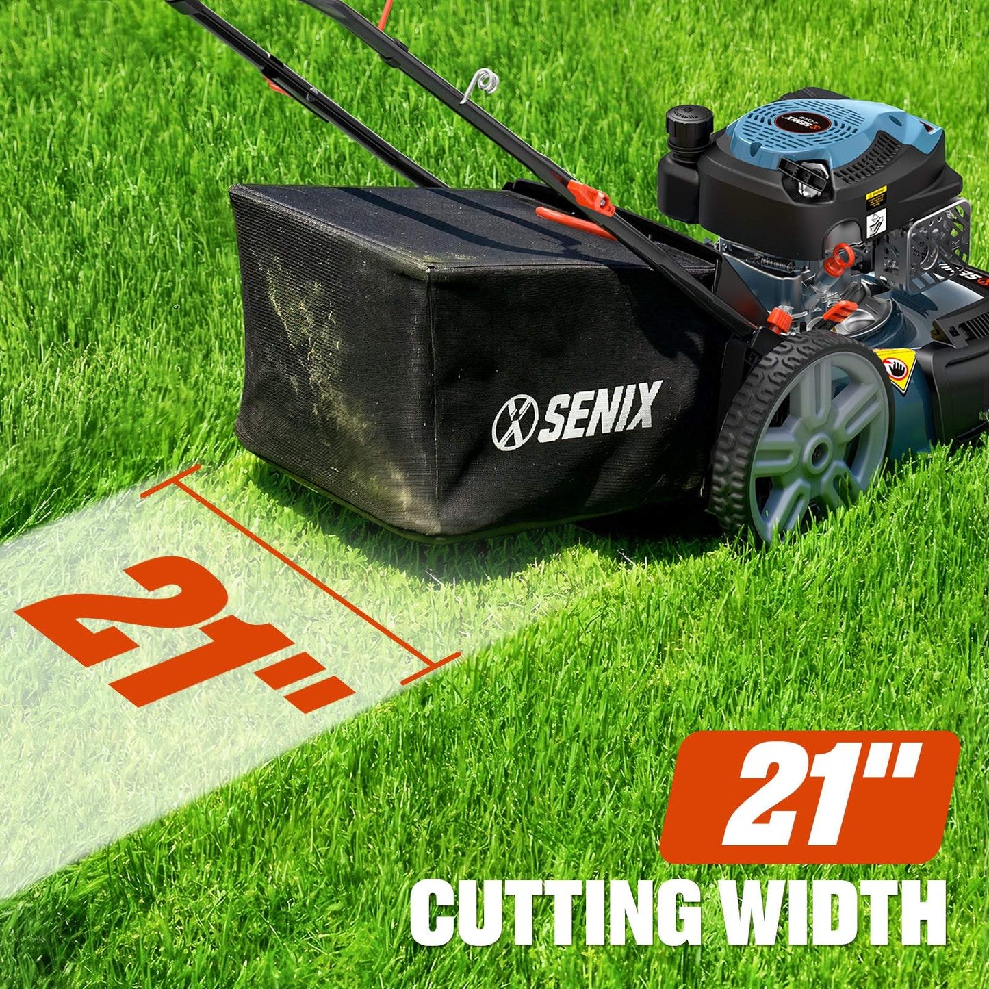21'' 144 cc Gas-Powered 4-Stroke Engine Push Lawn Mower, 3-in-1 Design, Steel Deck, 6-Level 1.25''-3.75'' Cutting Height, with 1.7 Bushels Grass Bag LSPG-M14