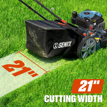 21'' 144 cc Gas-Powered 4-Stroke Engine Push Lawn Mower, 3-in-1 Design, Steel Deck, 6-Level 1.25''-3.75'' Cutting Height, with 1.7 Bushels Grass Bag LSPG-M14