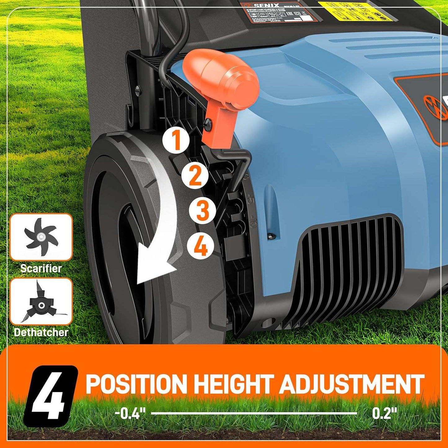 12 Amp 12.6" Corded Electric Dethatcher & Scarifier Combo | Dethatchers| SENIX Tools