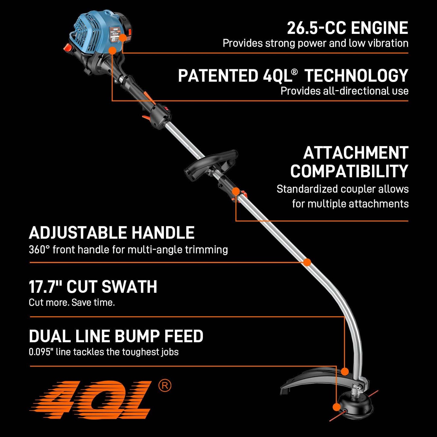 4QL® 26.5cc 4-Cycle 17" Gas String Trimmer, Attachment Capable