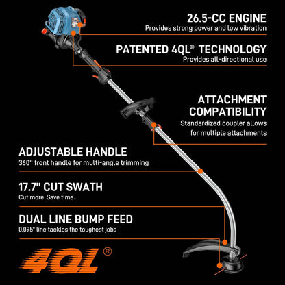 4QL® 26.5cc 4-Cycle 17" Gas String Trimmer, Attachment Capable