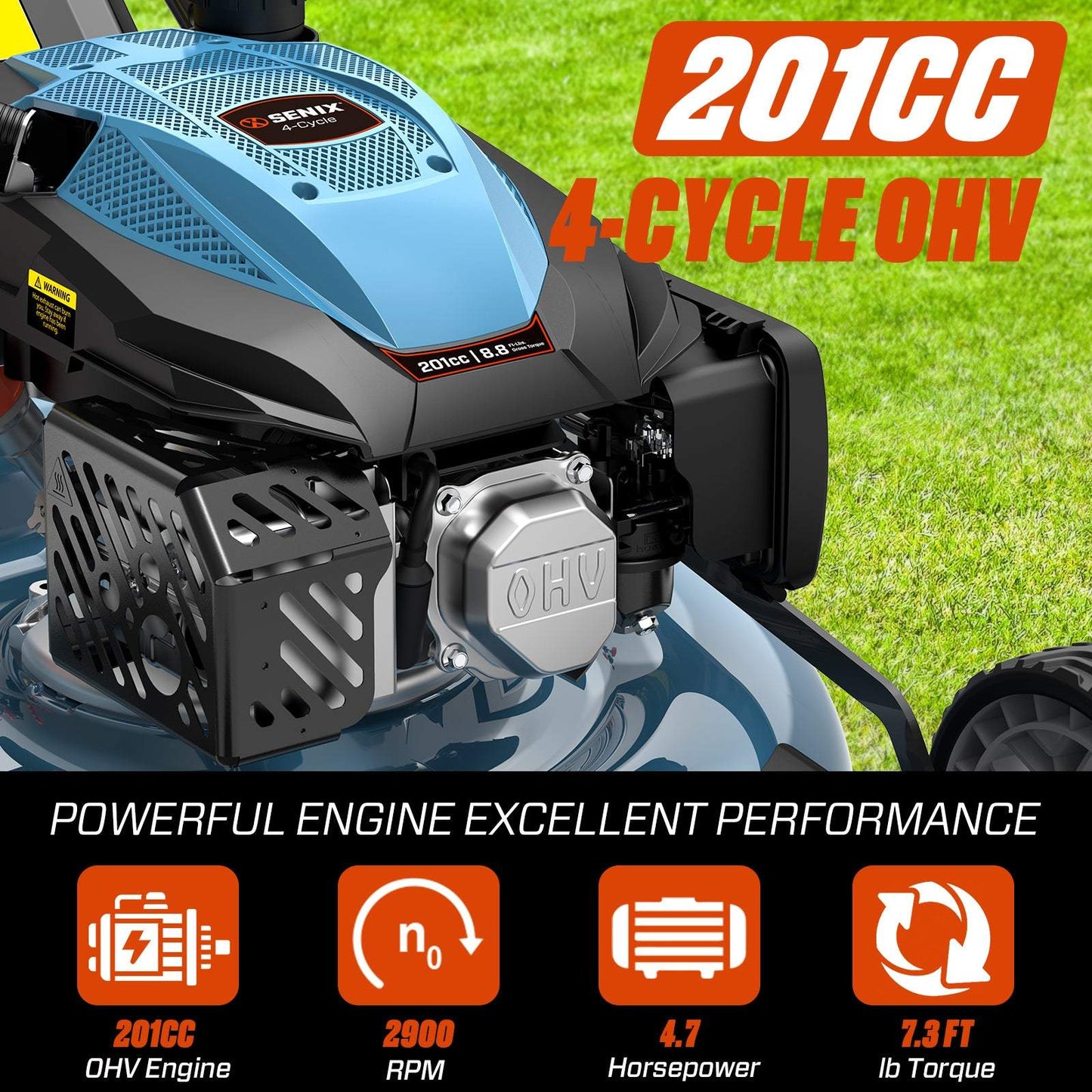 SENIX 201cc Gas Lawn Mower, 22" Single-Speed Self-Propelled Mower LSSG-H5