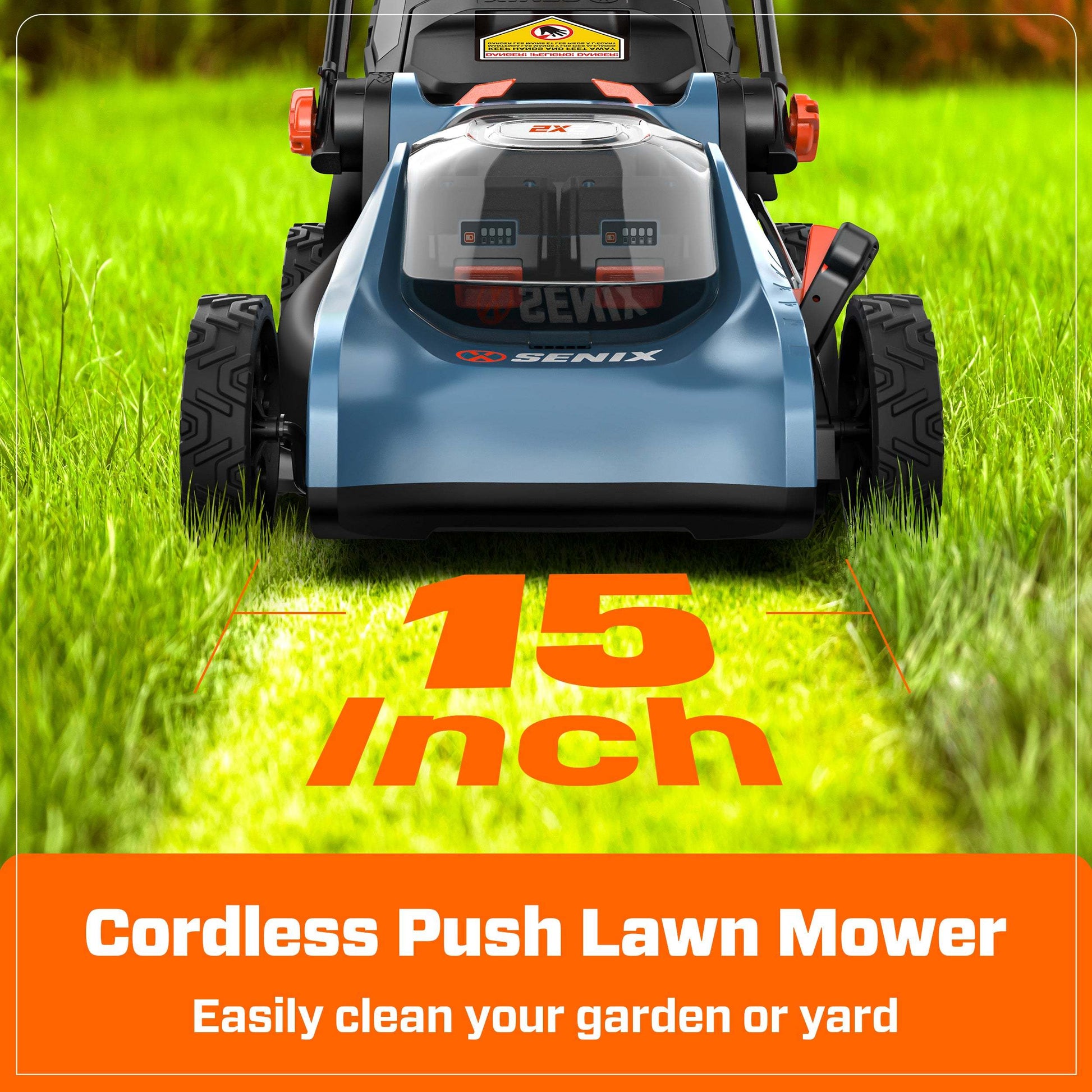 SENIX 2X2 40V Max* 15" Cordless Electric Push Lawn Mower 2-in-1 Baggin | Lawn Mowers | SENIX Tools