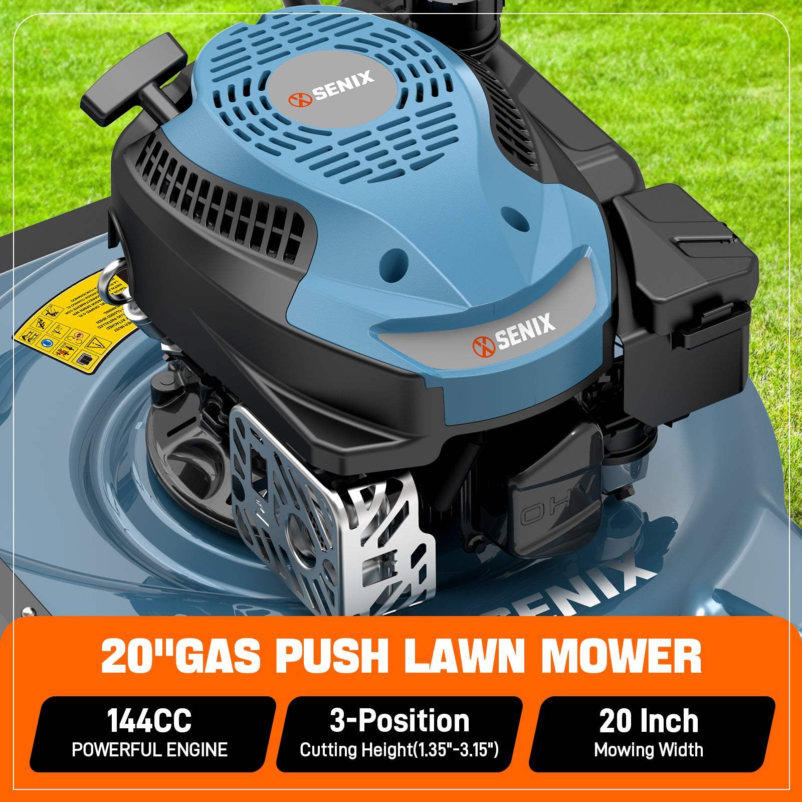 SENIX 20" 144cc 4-Cycle Gas Push Lawn Mower | SENIX Tools