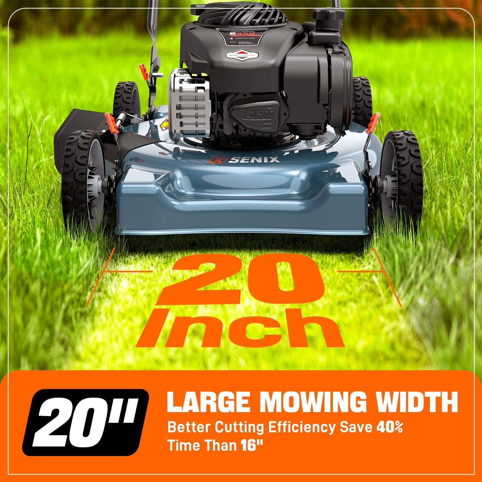 SENIX 20" 125cc 4-Cycle Briggs & Stratton Engine Gas Push Lawn Mower w | Lawn Mowers | SENIX Tools