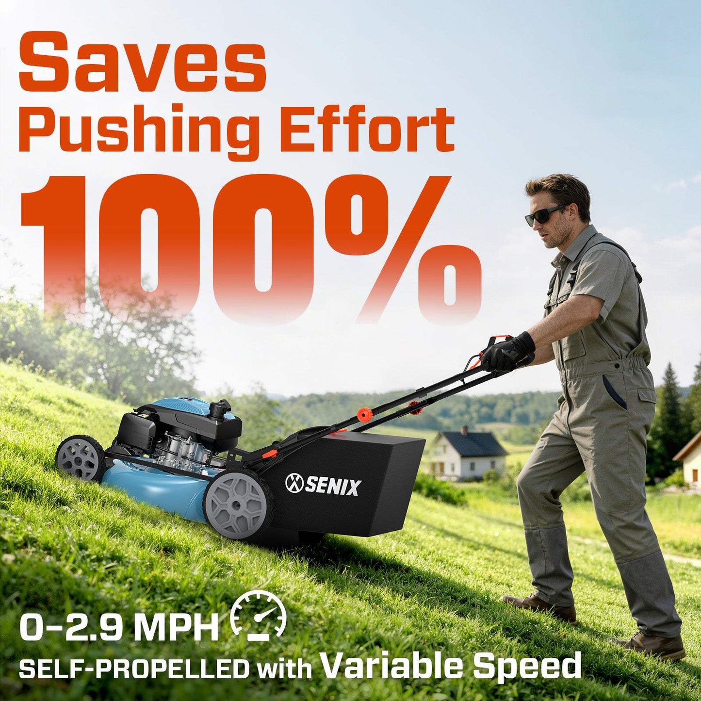 SENIX 22" Self-Propelled Gas Lawn Mower with Variable Speed, 201cc 4-Cycle RATO RV200Pro Engine, 3-in-1 Cutting System, 6-Position Height Adjustment