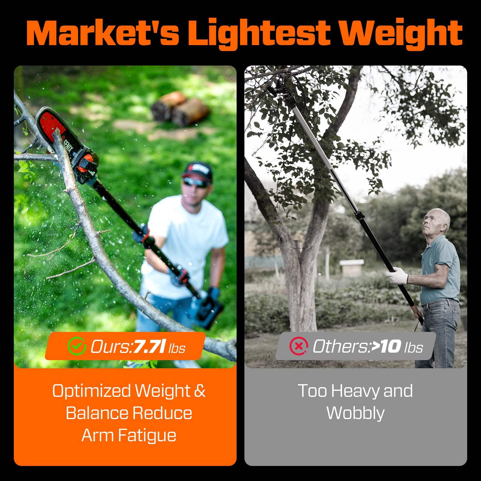 X6 60V Max* 10" Cordless Pole Saw, Brushless (3.0 Ah Battery & Charger | Pole Saws | SENIX Tools