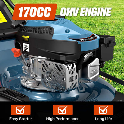 SENIX 22" Self-Propelled Gas Lawn Mower with 170cc OHV 4-Cycle Engine, 3-in-1 Walk-Behind Mower, 6-Position Height Adjustment