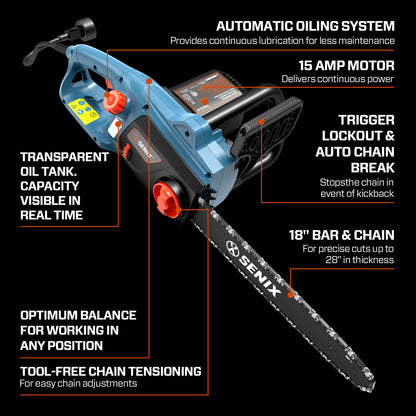 15 Amp 18" Corded Electric Chainsaw