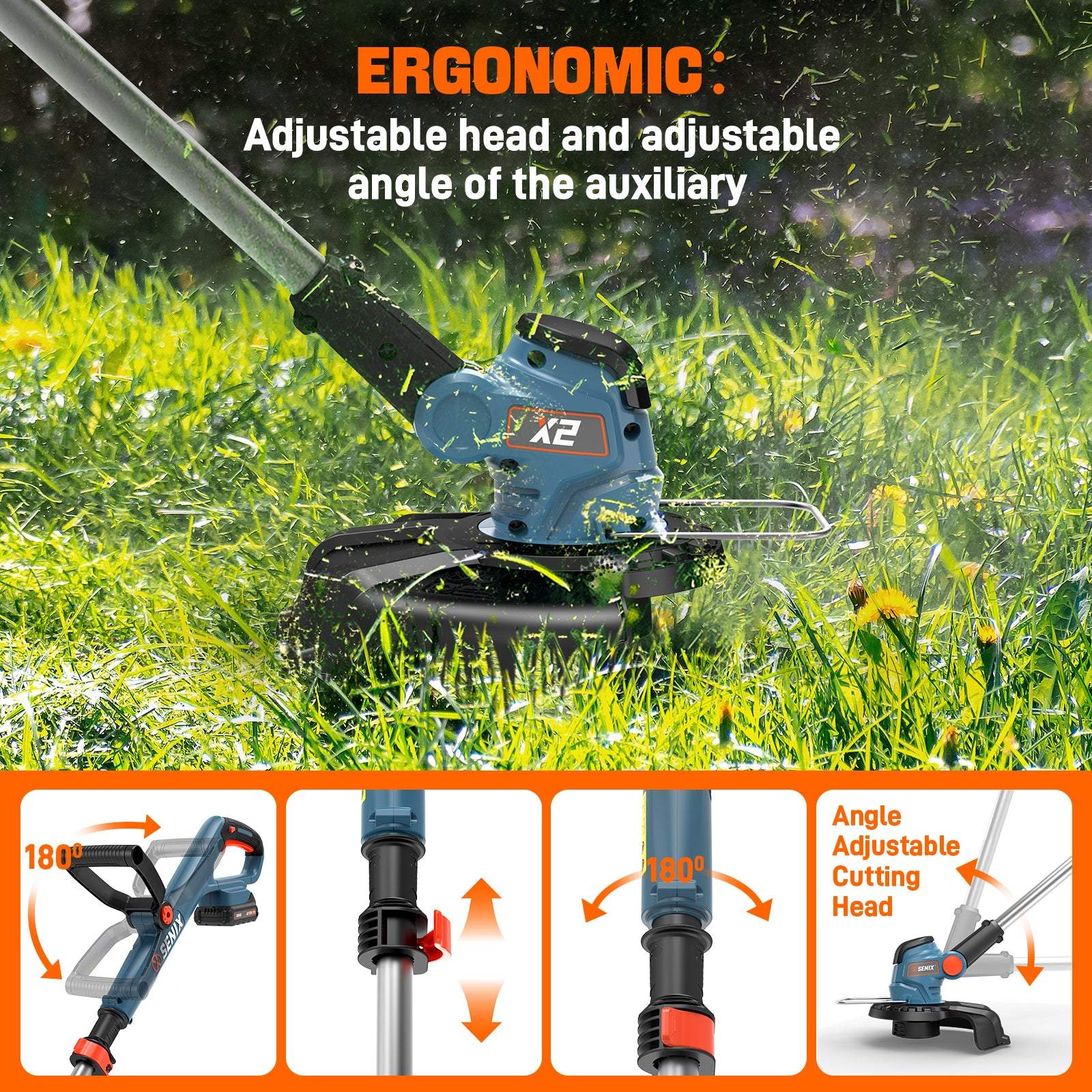 X2 20V Max* 10" Cordless String Trimmer (2.5 Ah Battery & Charger Incl | String Trimmers | SENIX Tools