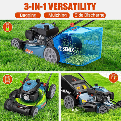 SENIX 201cc Gas Lawn Mower, 22" Single-Speed Self-Propelled Mower LSSG-H5