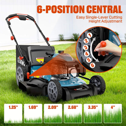 SENIX 22" Self-Propelled Gas Lawn Mower with Variable Speed, 201cc 4-Cycle RATO RV200Pro Engine, 3-in-1 Cutting System, 6-Position Height Adjustment