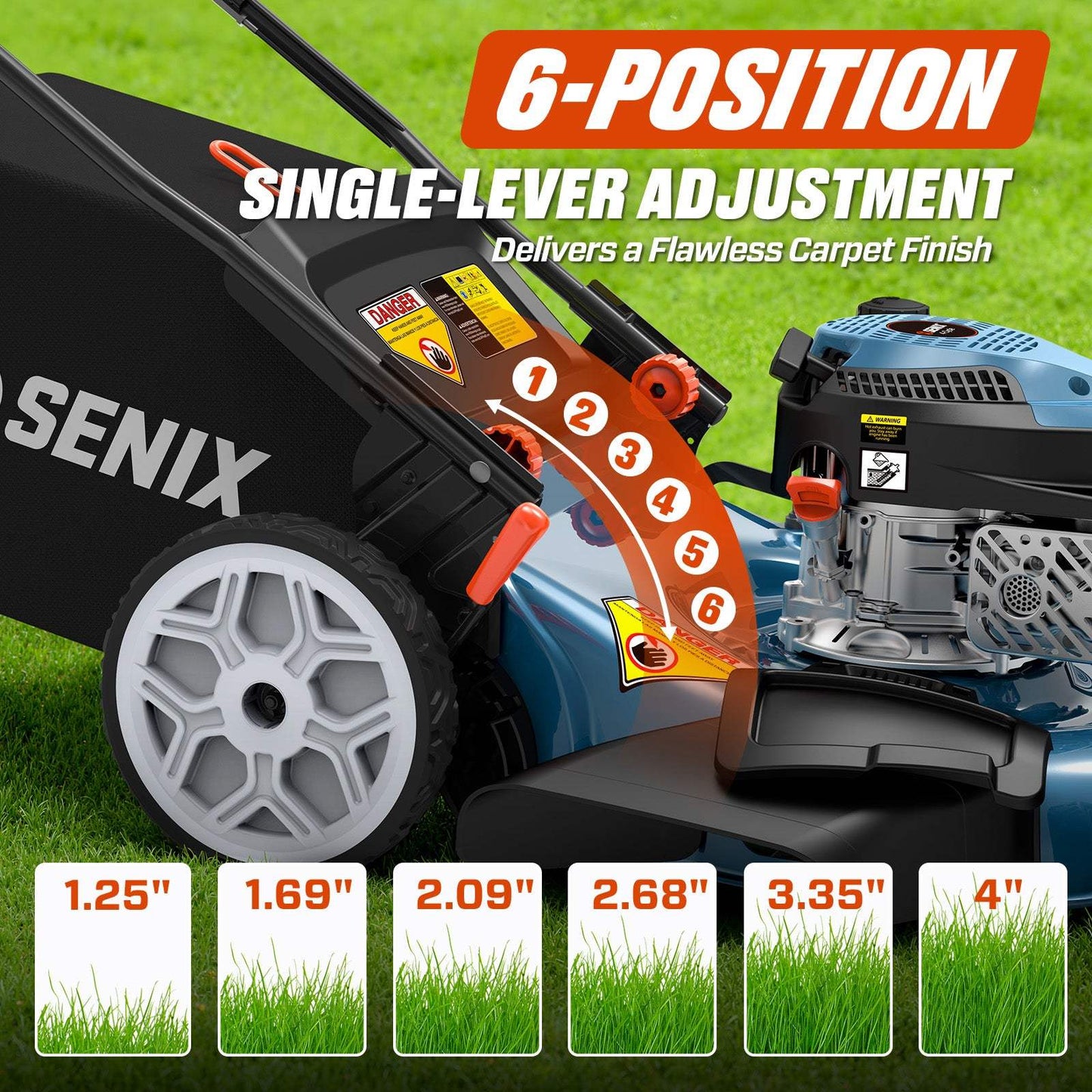 SENIX 22" Self-Propelled Gas Lawn Mower with 170cc OHV 4-Cycle Engine, 3-in-1 Walk-Behind Mower, 6-Position Height Adjustment