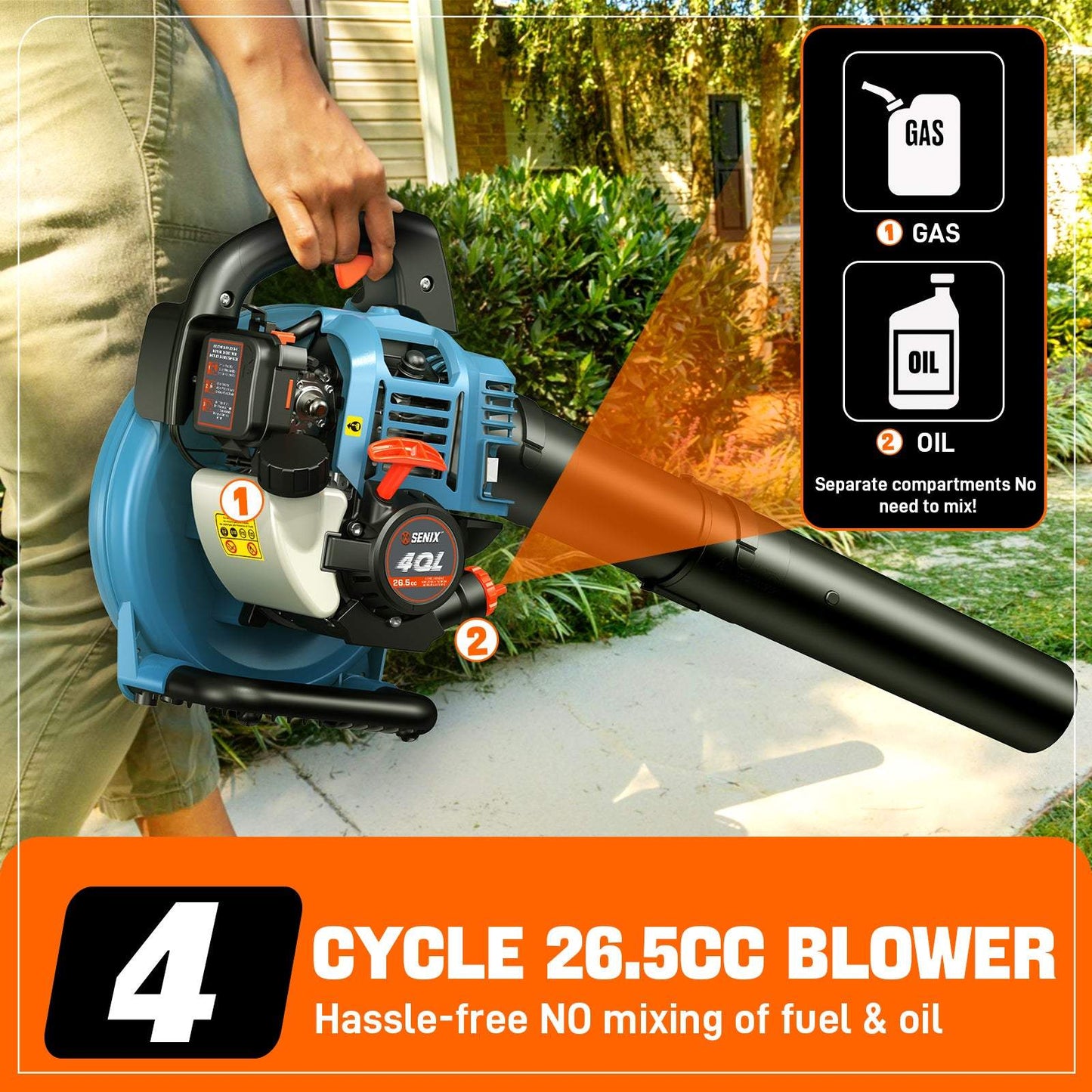 4QL® 26.5cc 4-Cycle Gas Powered Handheld Leaf Blower