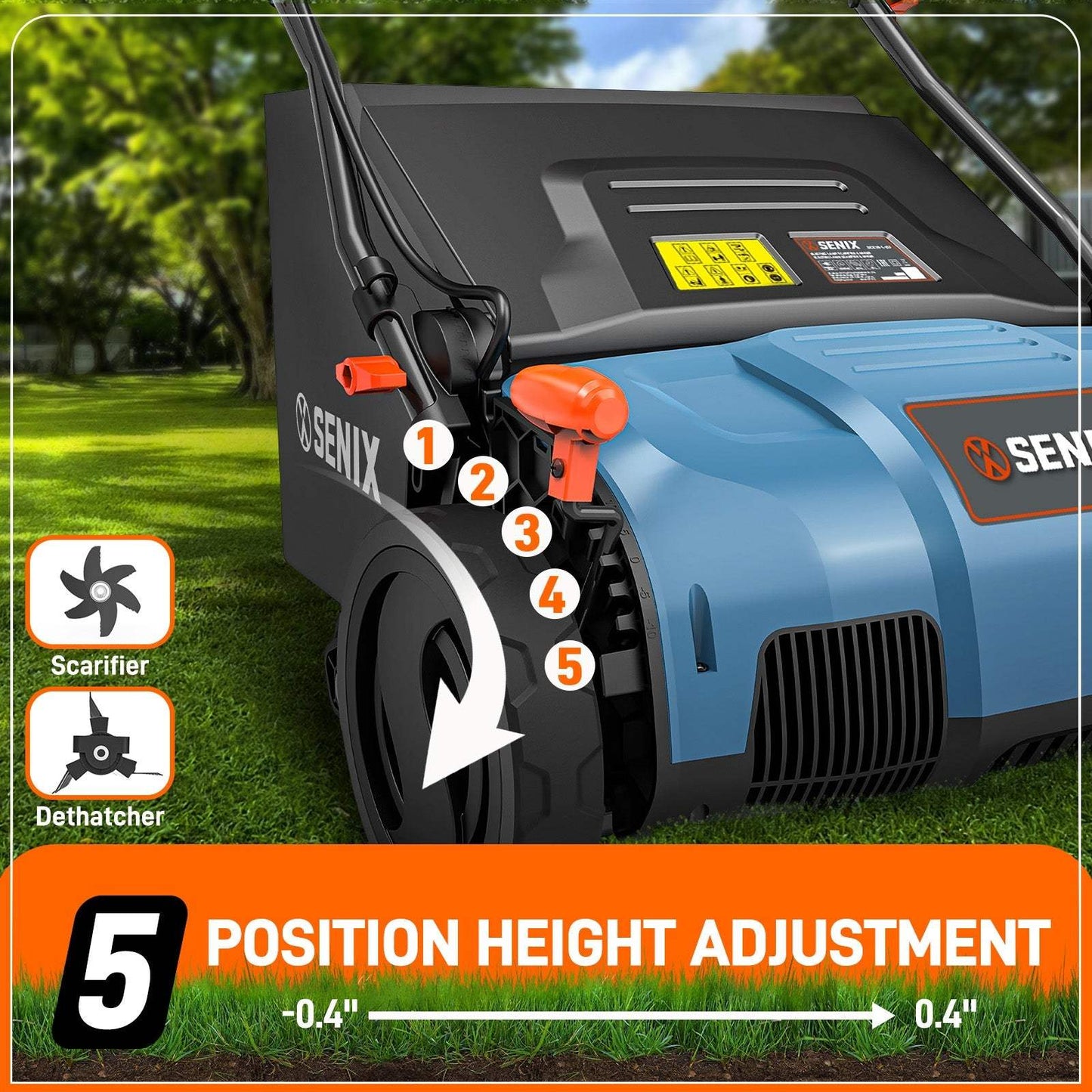 13 Amp 15" Corded Electric Dethatcher & Scarifier Combo | Dethatchers | SENIX Tools