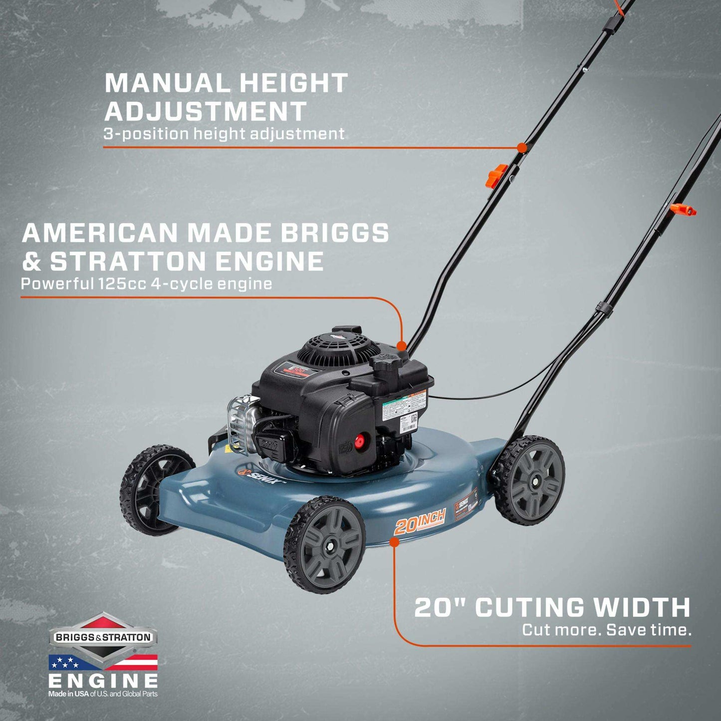 20-Inch Gas Lawn Mower with 125cc 4-Cycle Briggs & Stratton Engine | Briggs & Stratton | LSPG-L2 | SENIX