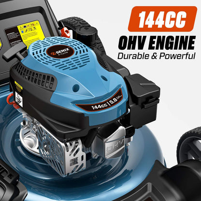 21'' 144 cc Gas-Powered 4-Stroke Engine Push Lawn Mower, 3-in-1 Design, Steel Deck, 6-Level 1.25''-3.75'' Cutting Height, with 1.7 Bushels Grass Bag LSPG-M14
