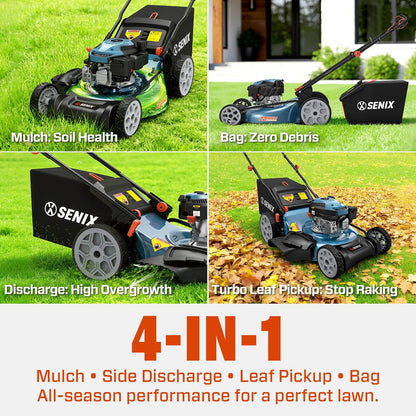 SENIX 22" Self-Propelled Gas Lawn Mower with 170cc OHV 4-Cycle Engine, 3-in-1 Walk-Behind Mower, 6-Position Height Adjustment