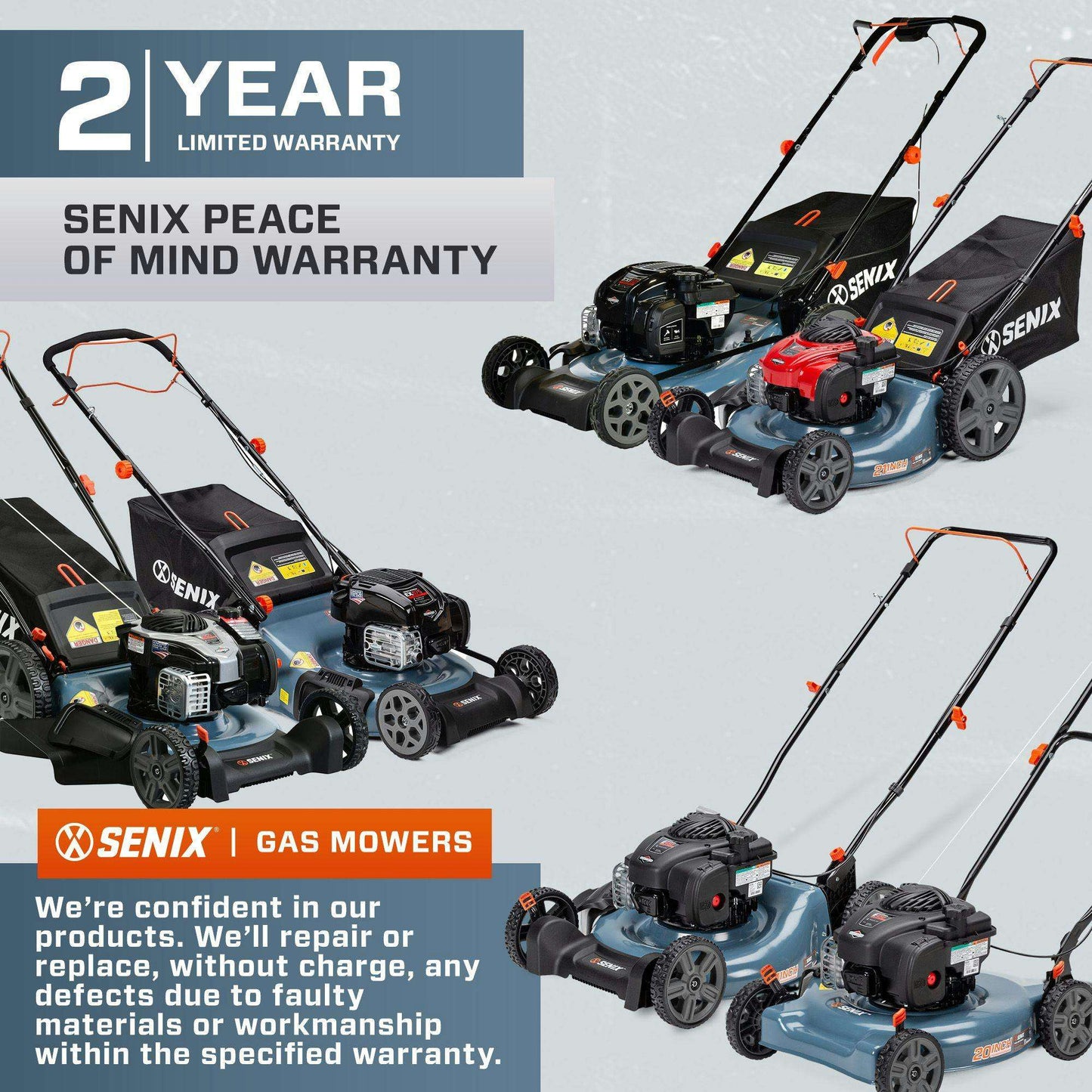 SENIX 21" 140cc 4-Cycle Briggs & Stratton Engine Gas Push Lawn Mower w | Lawn Mowers | SENIX Tools