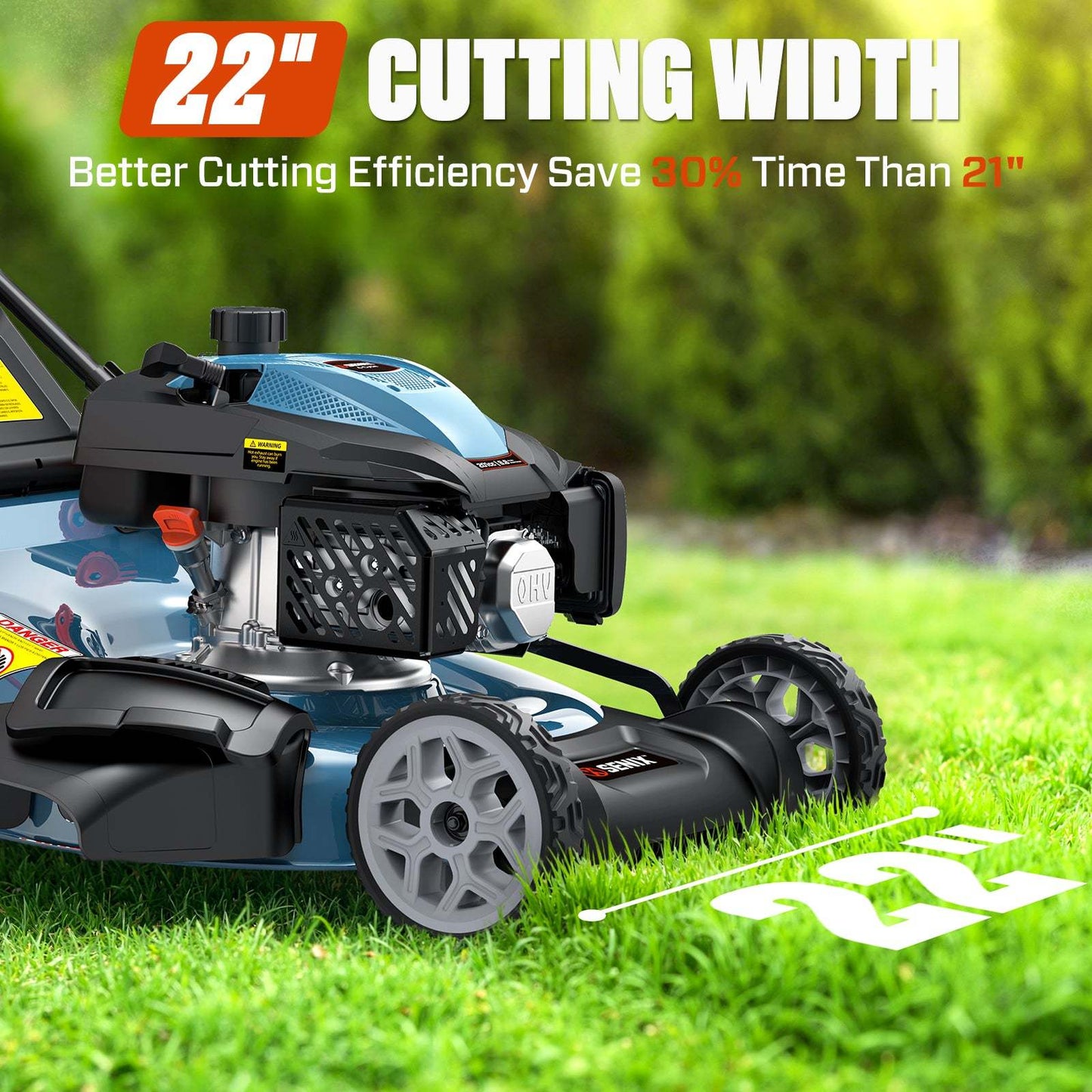 SENIX 201cc Gas Lawn Mower, 22" Single-Speed Self-Propelled Mower LSSG-H5