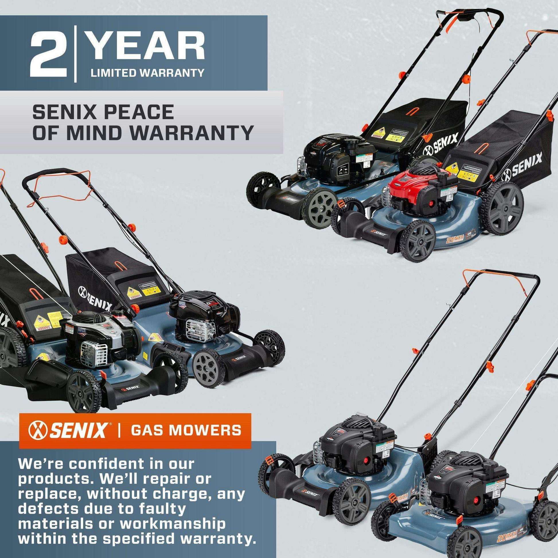 SENIX 21" 140cc 4-Cycle Briggs & Stratton Engine Gas Push Lawn Mower w | Lawn Mowers | SENIX Tools