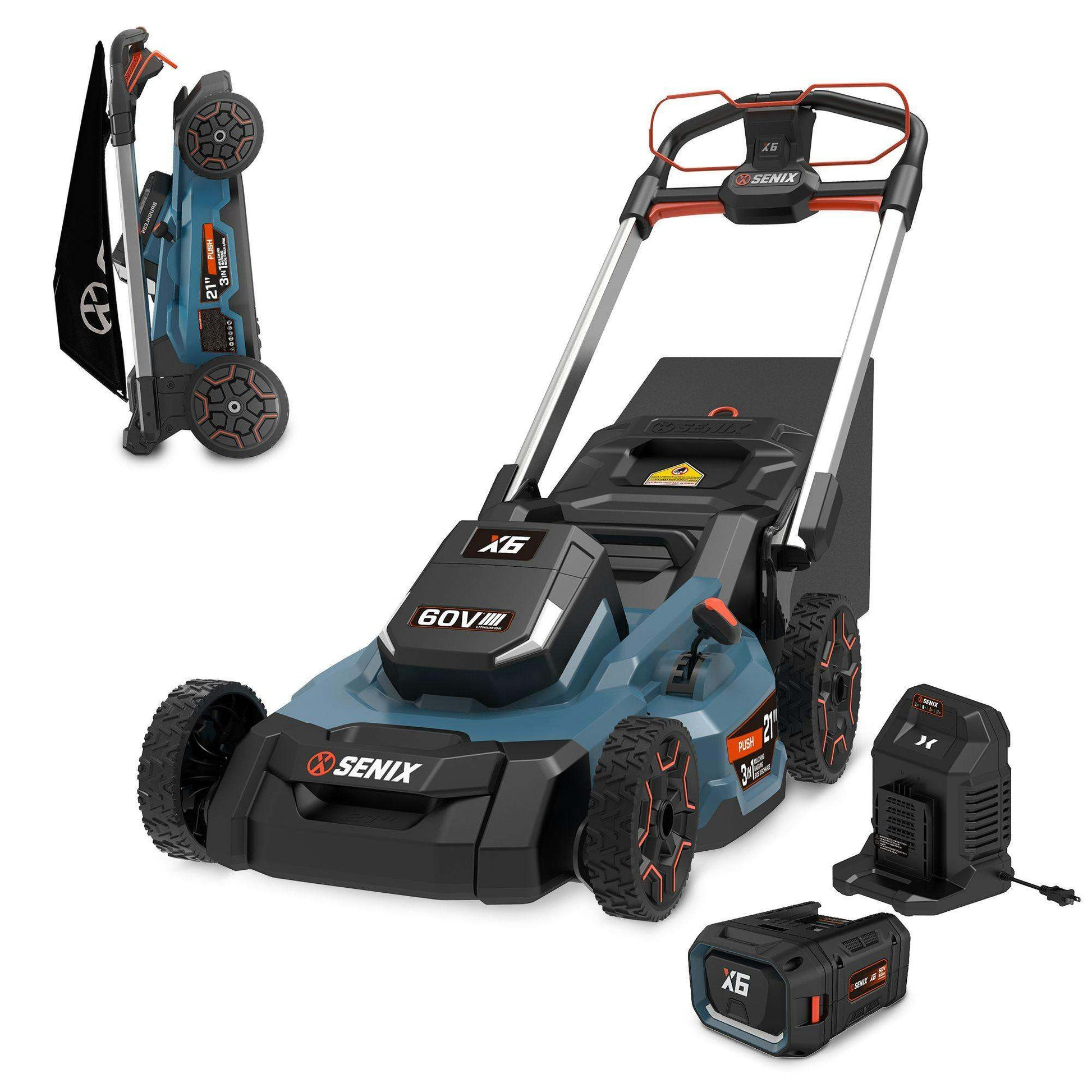 X6 60V Max* 21" Cordless Push Lawn Mower, Brushless (6.0 Ah Battery &  | Lawn Mowers | SENIX Tools
