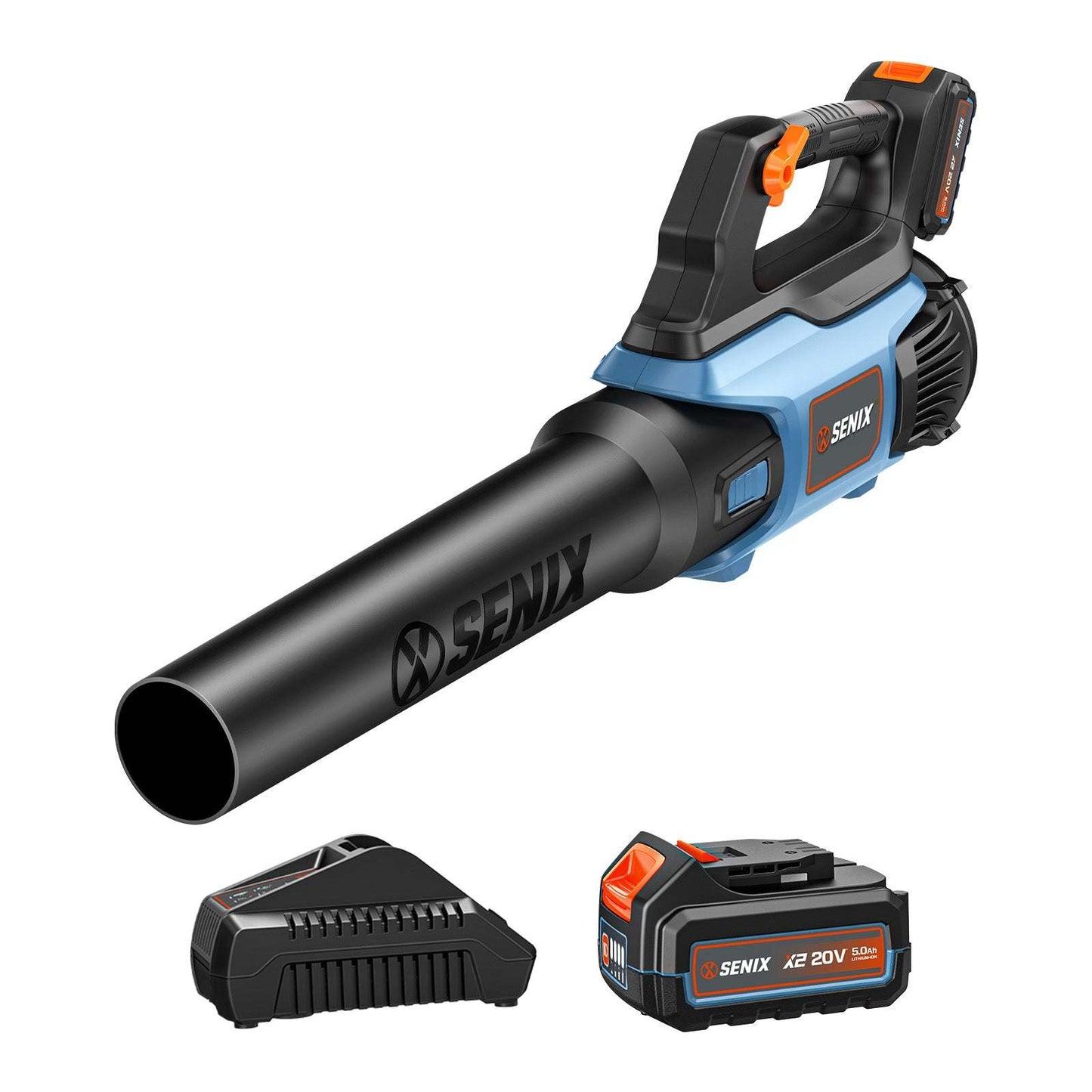 X2 20V Max* Cordless Leaf Blower, Brushless (5.0 Ah Battery & Charger  | Leaf Blowers | X2 20V Max* Cordless Leaf Blower | SENIX Tools