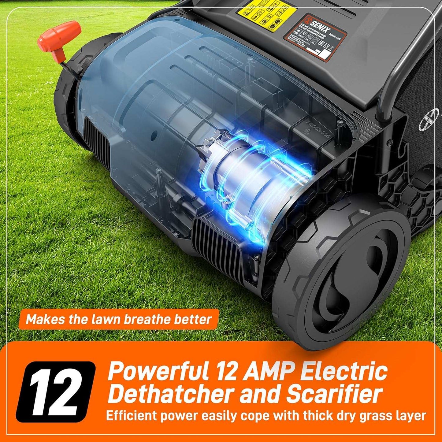 12 Amp 12.6" Corded Electric Dethatcher & Scarifier Combo | Dethatchers| SENIX Tools