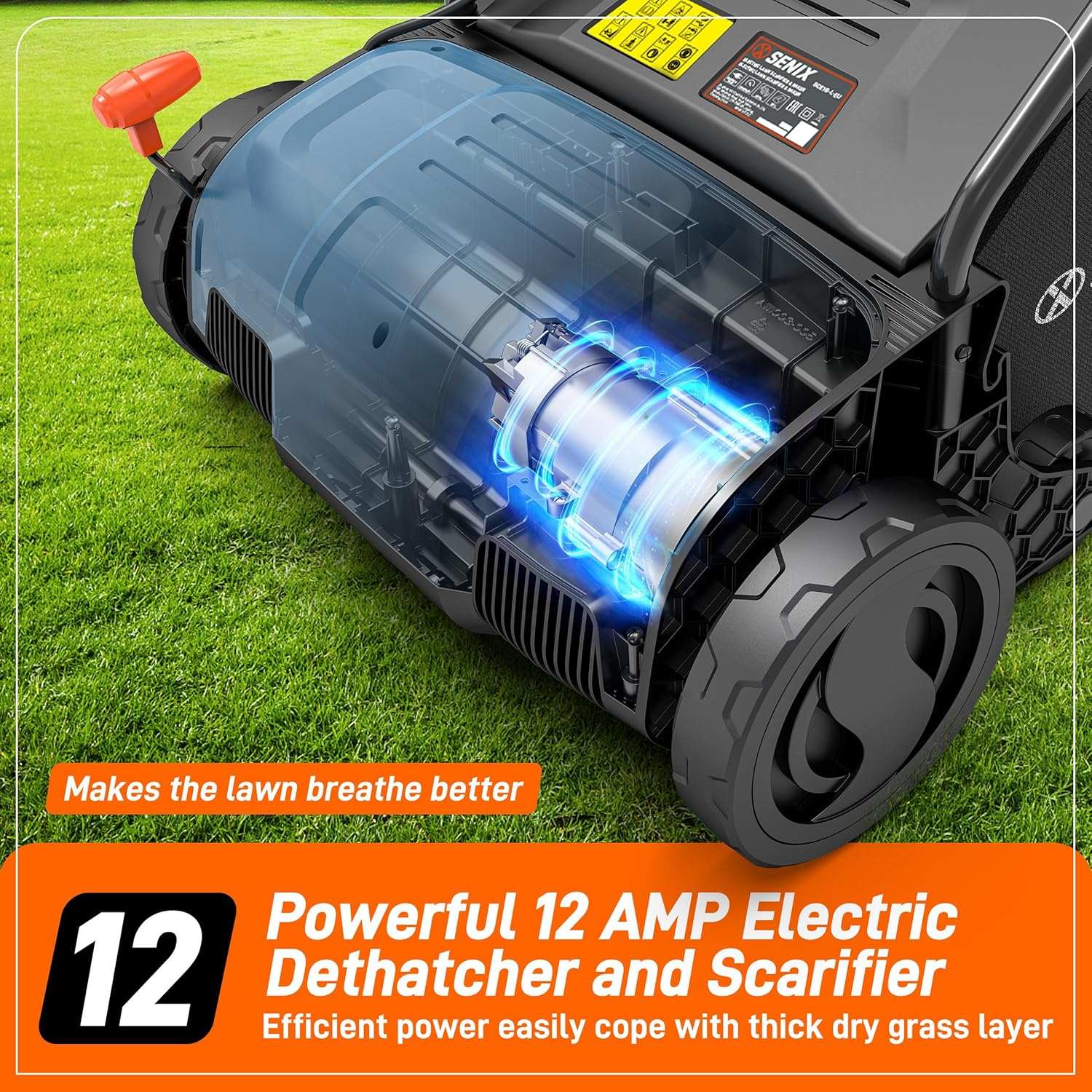 12 Amp 12.6" Corded Electric Dethatcher & Scarifier Combo | Dethatchers| SENIX Tools
