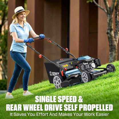 SENIX 201cc Gas Lawn Mower, 22" Single-Speed Self-Propelled Mower LSSG-H5
