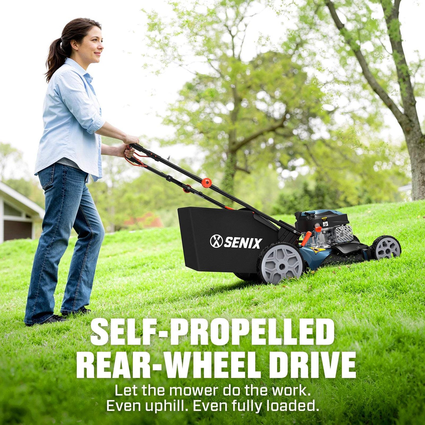 SENIX 22" Self-Propelled Gas Lawn Mower with 170cc OHV 4-Cycle Engine, 3-in-1 Walk-Behind Mower, 6-Position Height Adjustment