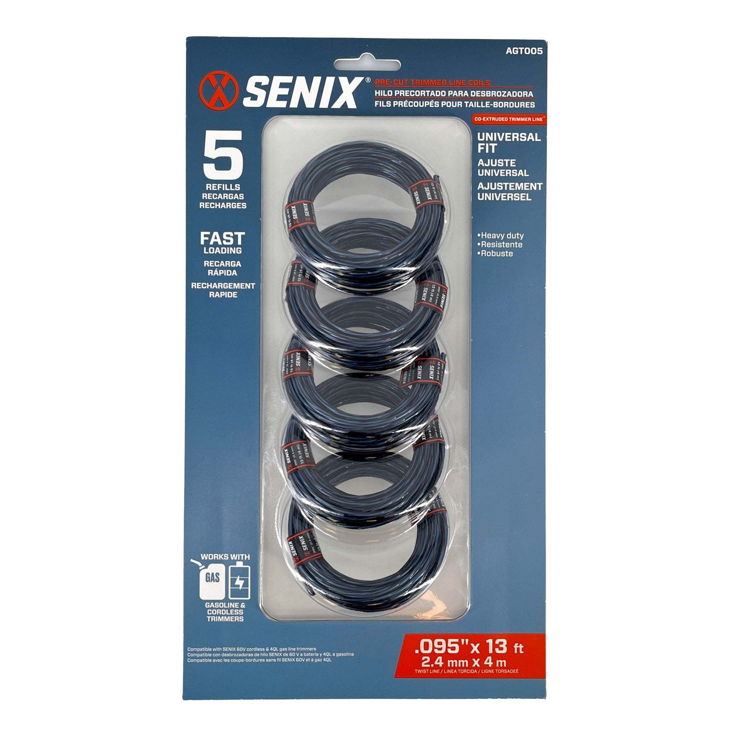 0.095" Universal String Trimmer Line, 5-Pack | Parts And Accessories | 0.095" Universal String Trimmer Line | SENIX Tools
