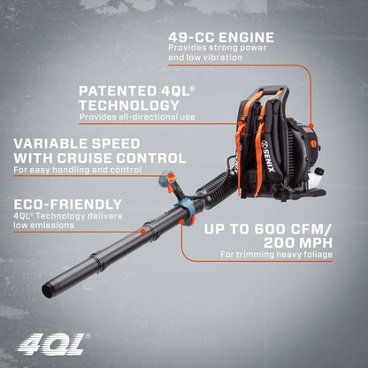 4QL® 49cc 4-Cycle Gas Backpack Leaf Blower | Leaf Blowers | SENIX Tools