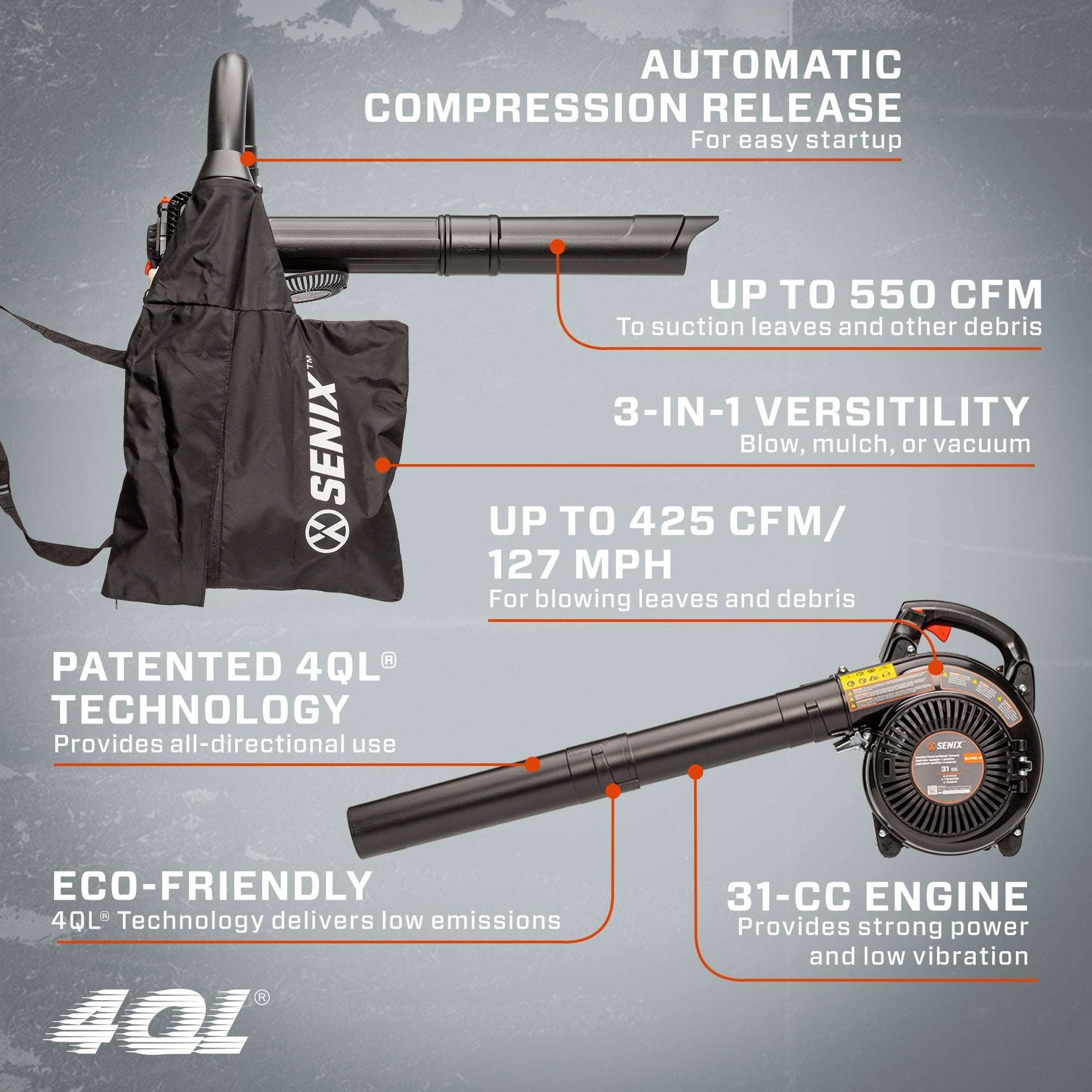 4QL 31 cc 4-Cycle Handheld Gas Powered Leaf Blower and Vac BLV4QL-M